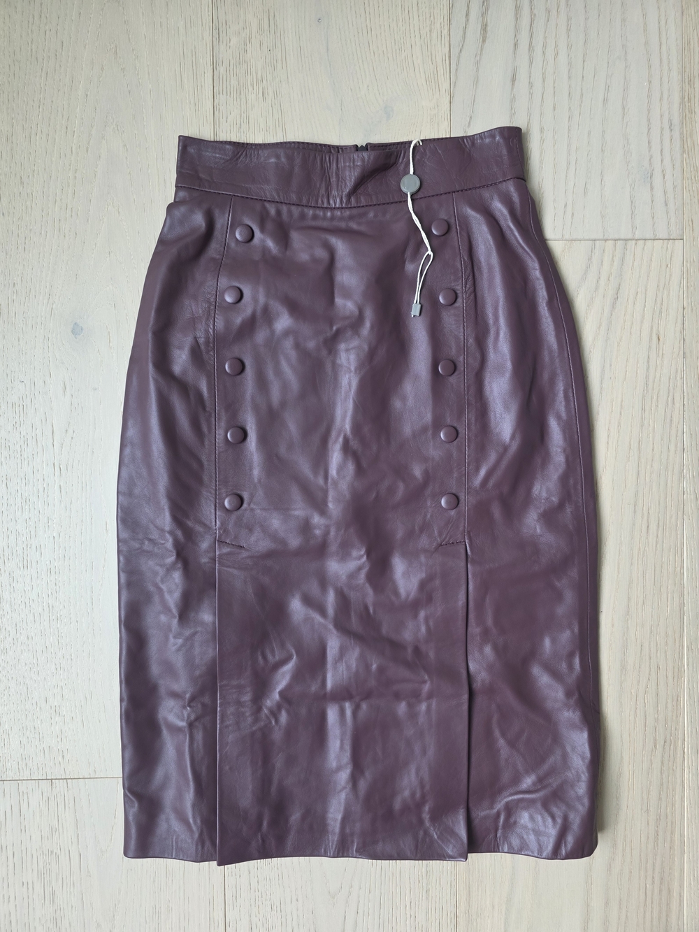 8by Yoox Italian Leather Midi Skirt XS Burgundy